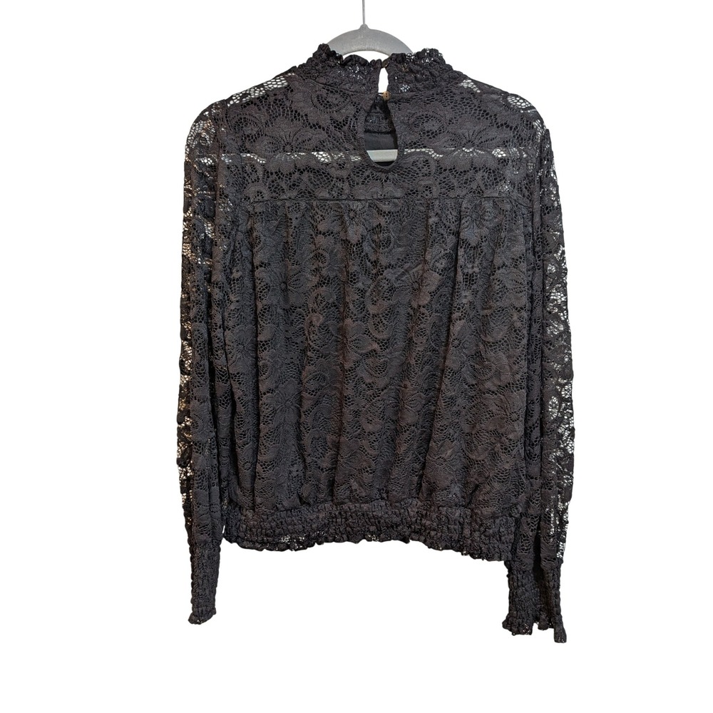 Whimsigoth Fairycore Emo Party Black Floral Lace Mock Neck Long Sleeve L Top - Picture 2 of 10